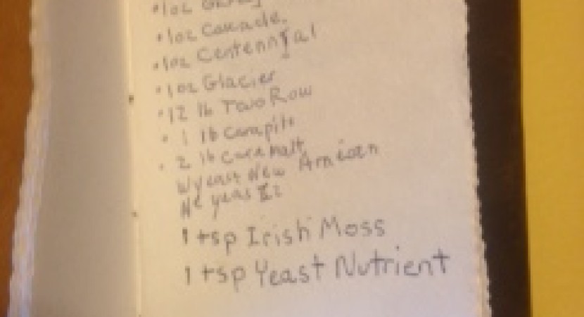 IPA recipe in a brewer's notebook.